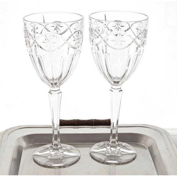 2 Gorham Crystal Grand Tapestry Water Glasses 8.5" cut glass goblets decorative - Picture 5 of 8